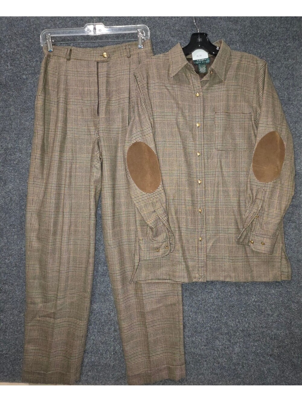 RL35. Vintage Lauren Ralph Lauren 100% Wool Glen Plaid M/6 Set Equestrian